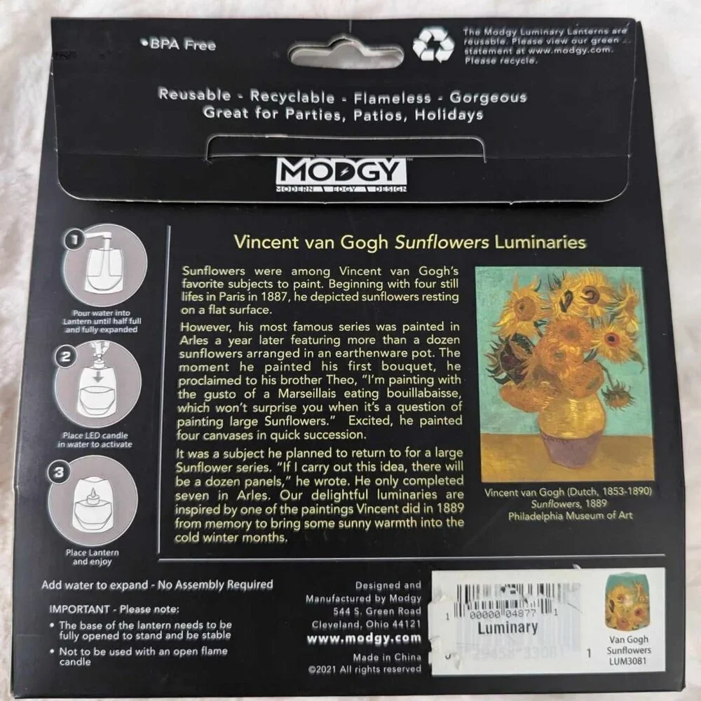 MODGY LUM3081 Vincent Van Gogh SUNFLOWERS LUMINARY SET - New